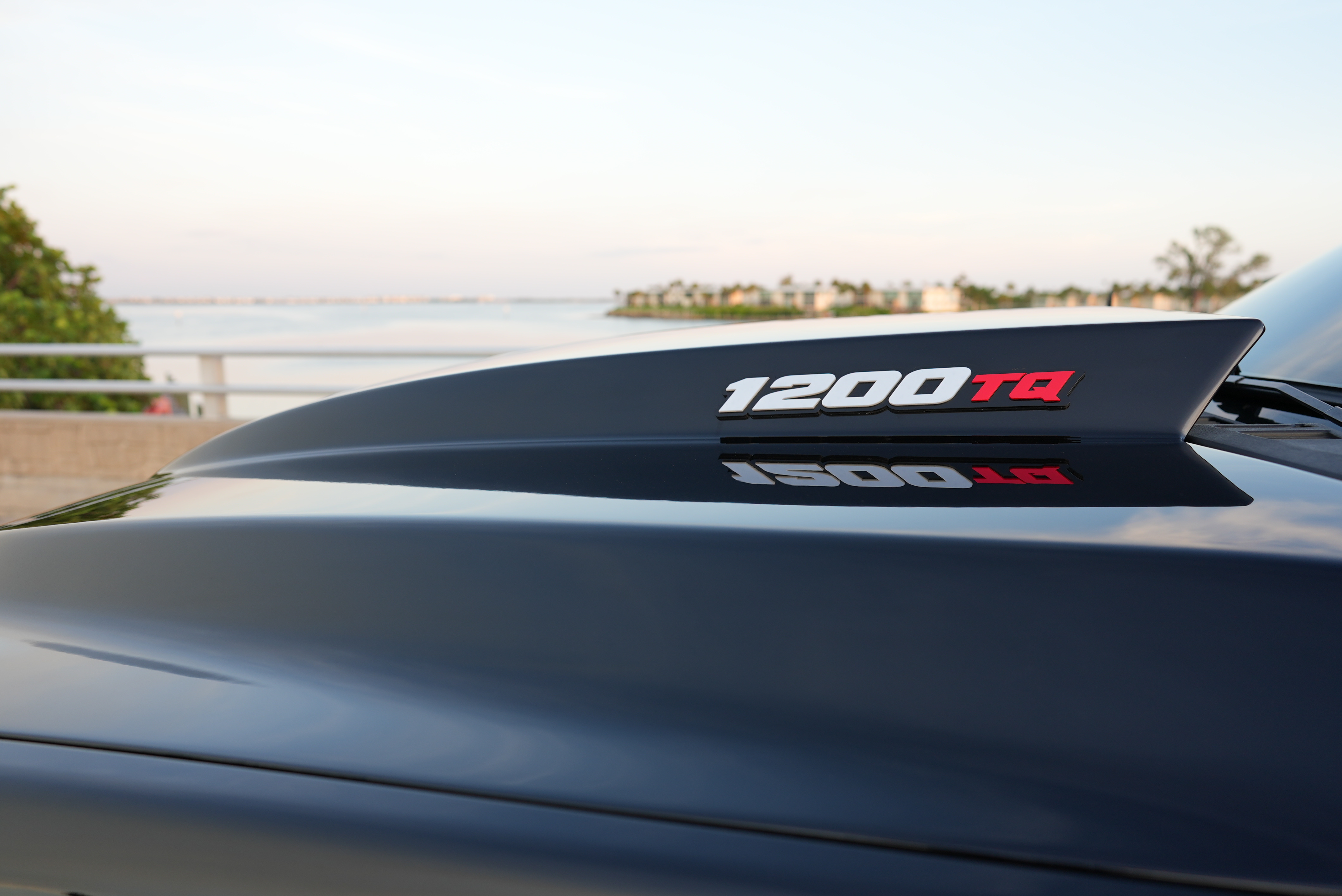 1200TQ hood emblem over Sarasota bay