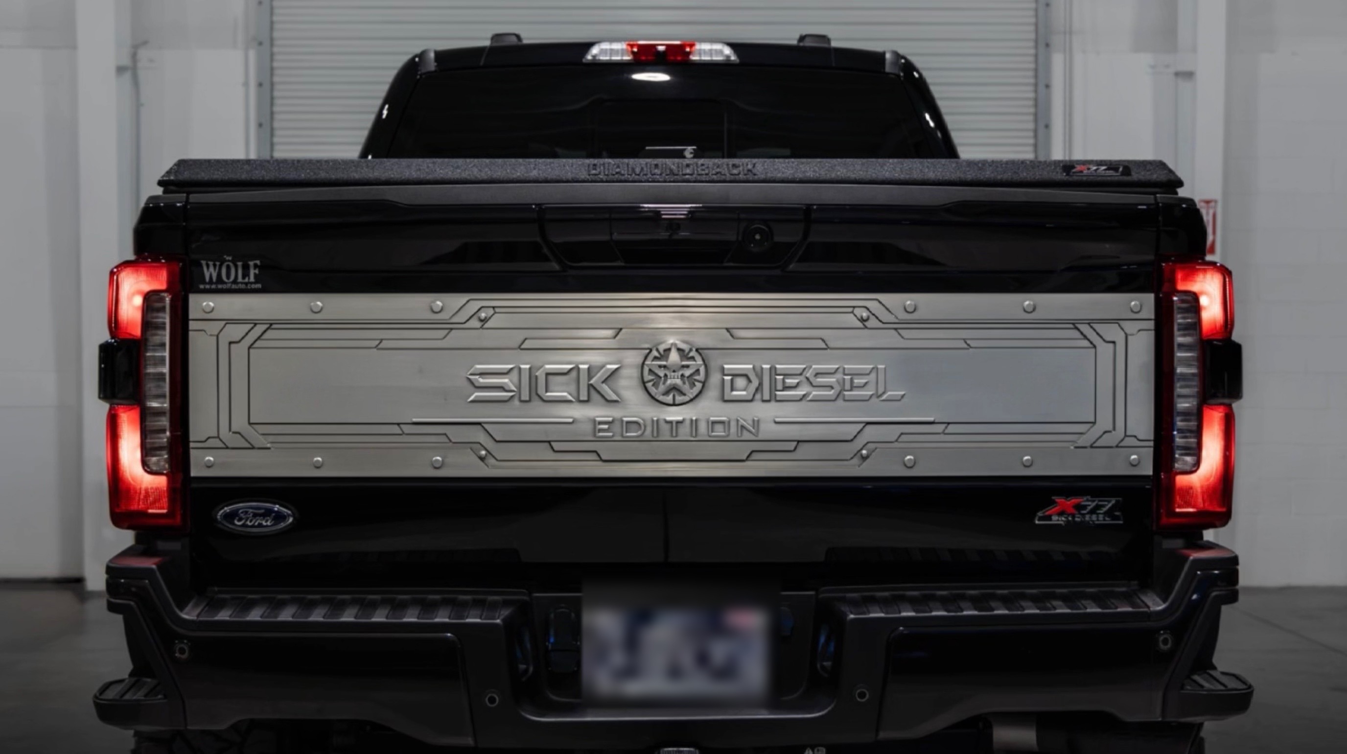 Sick Diesel Edition anodized tailgate plate, rear
